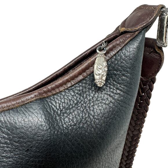 Brighton Bucket Bag Vintage Large Crossbody Pebbled Leather Black Brown‎ - Picture 2 of 11